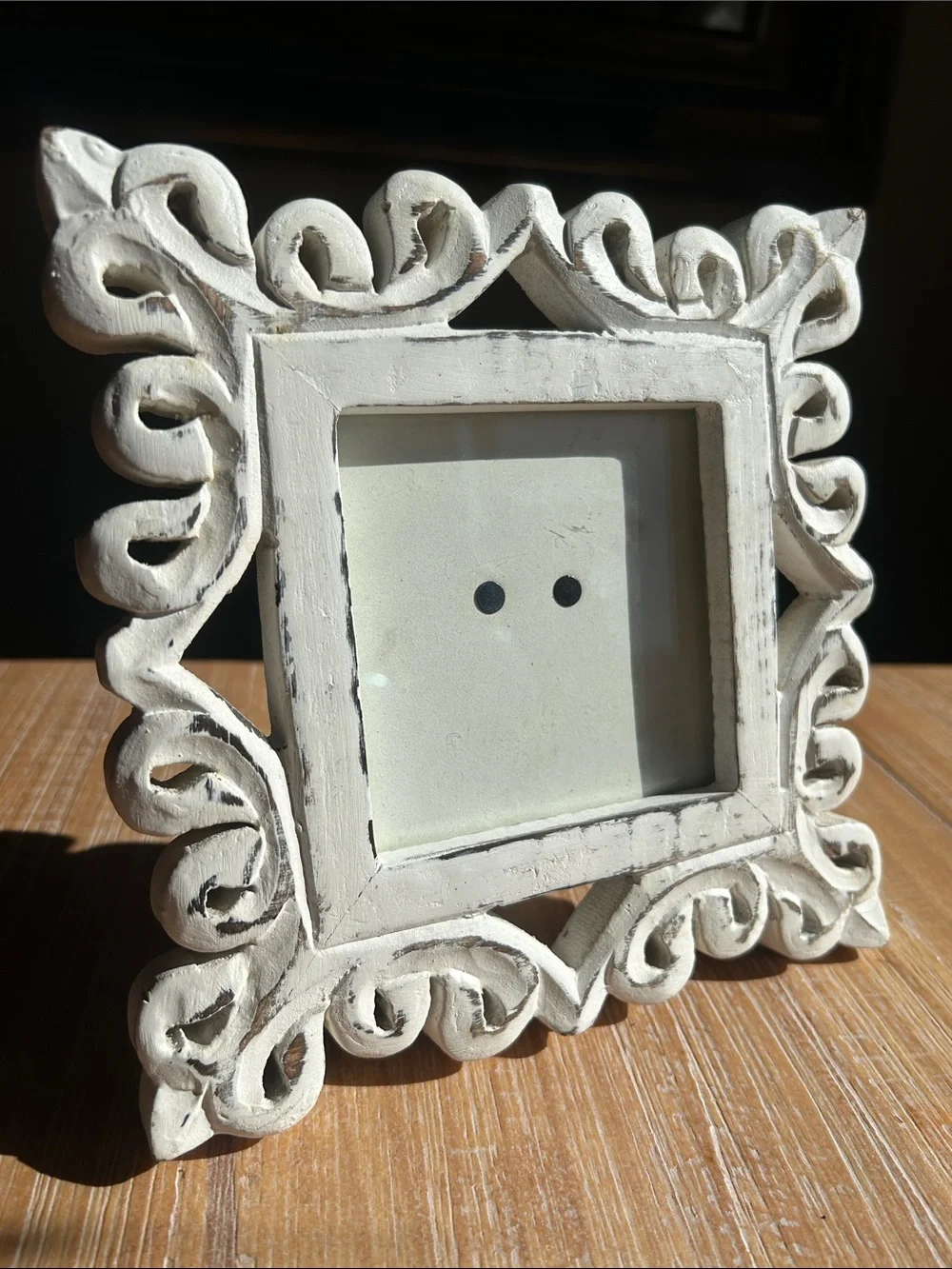 Carved Wood Candlestick & Matching Ornate Square Picture Frame Set